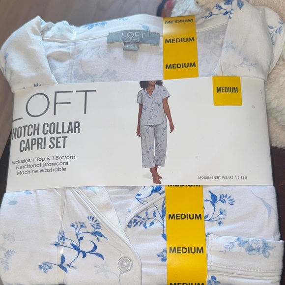 LOFT Other - LOFT White and Blue Notch Collar Capri Pajama Set